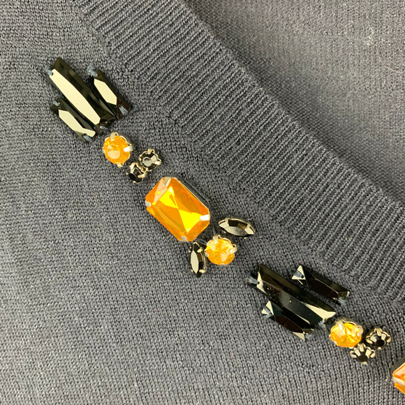 Ann Taylor Navy Blue Jeweled Long Sleeve Tee Sz M - Picture 2 of 8